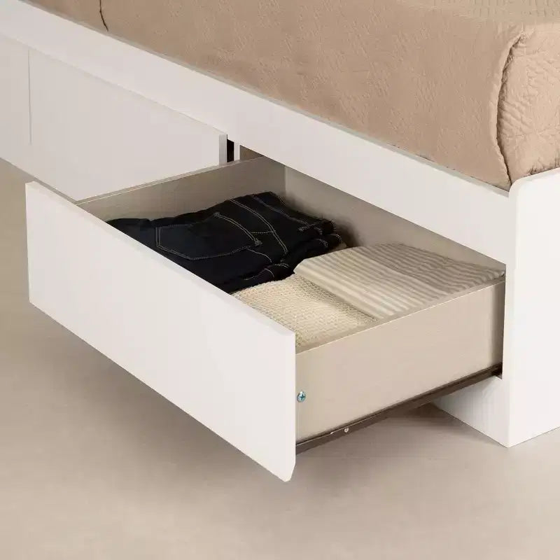 Lit complet et tête de lit Fusion Blanc Pur - South Shore : Rangement, pas besoin de sommier