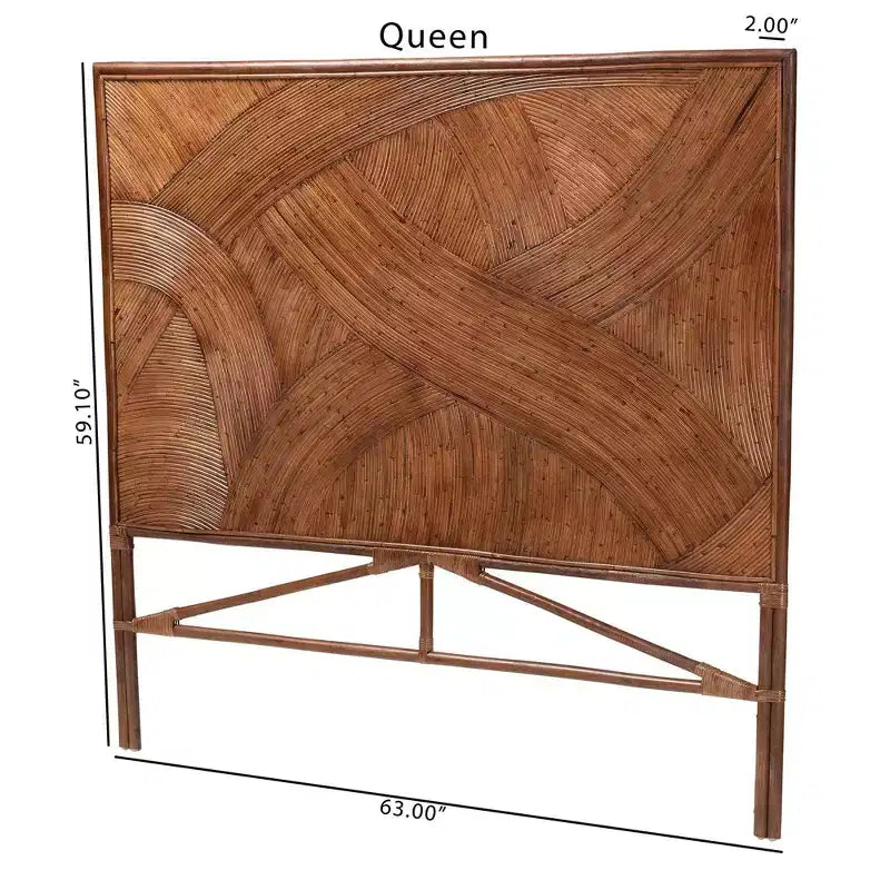 bali & pari Tête de lit indépendante en rotin Queen Elettra Marron foncé : Aucun assemblage requis, Cadre en MDF, Nettoyage des taches