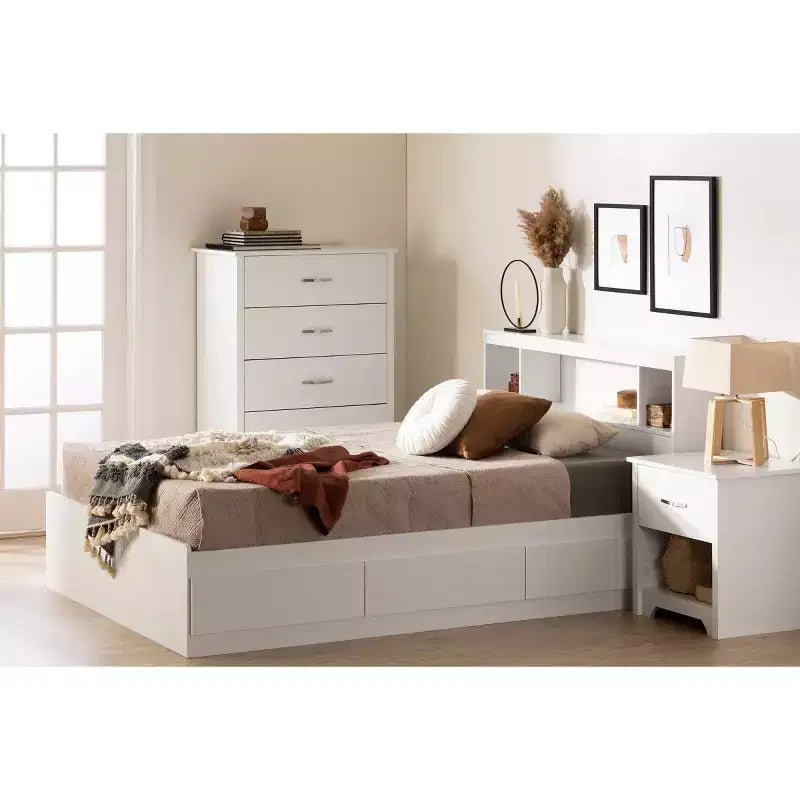 Tête de lit bibliothèque Full Fusion South Shore Blanc PurSkyline Furniture : Panneau de particules stratifié, Garantie de 5 ans