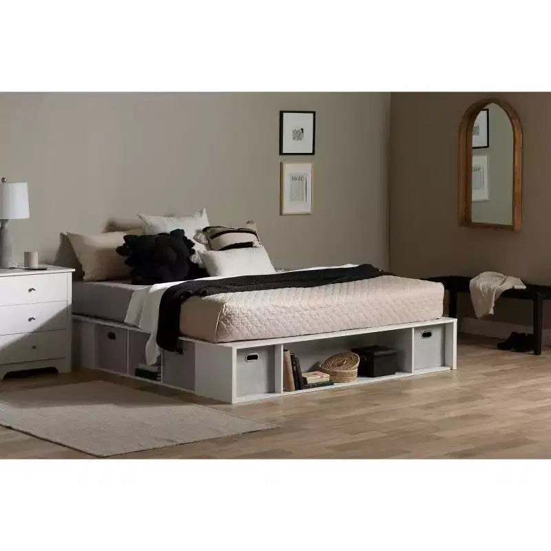 Lit plateforme de rangement flexible South Shore King avec paniers blanc pur