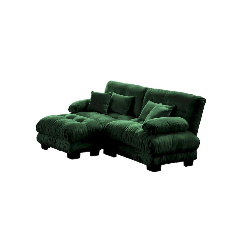 Canapé d'angle en forme de L en chenille avec coussins lombaires