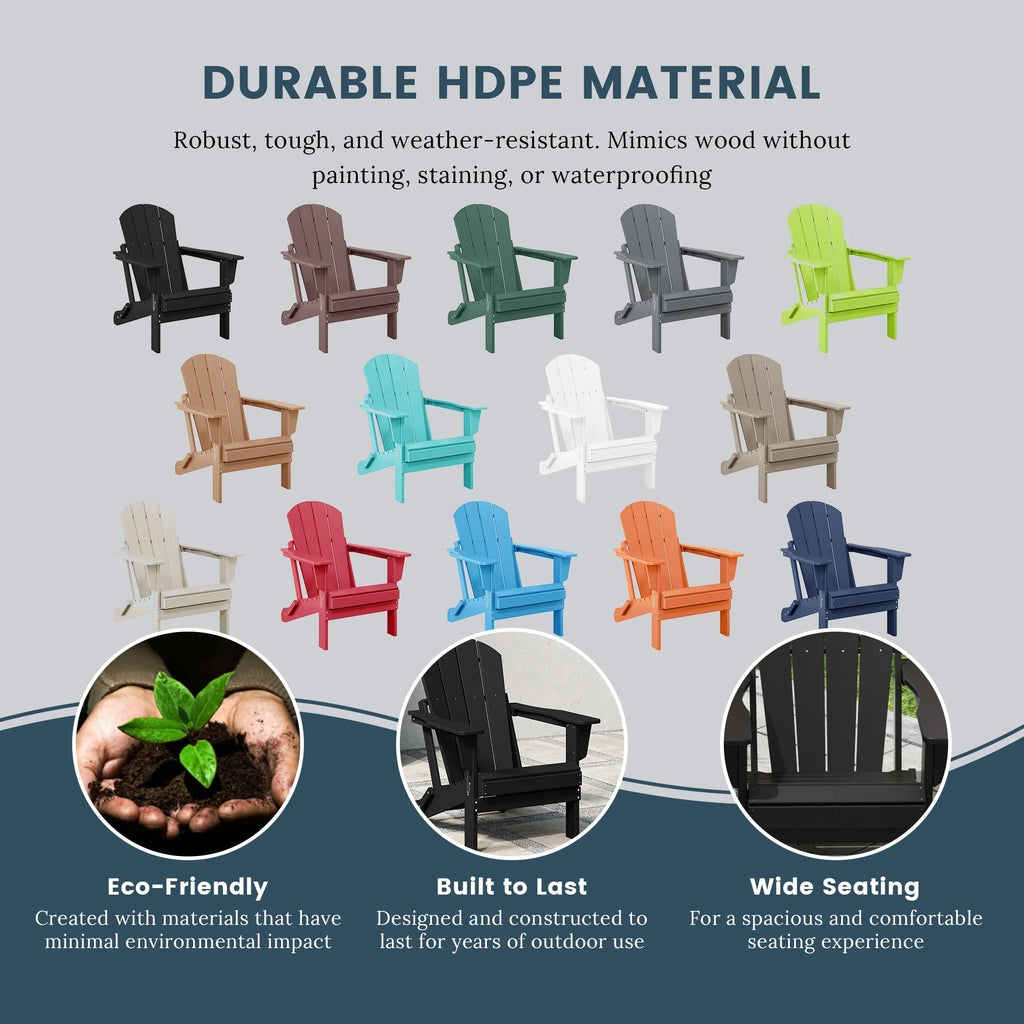 Chaise Adirondack pliante de patio d'extérieur tout temps résistante à la décoloration Polytrends Laguna
