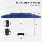 MAISON ARTS Parasol de marché extérieur rectangulaire de 4,5 m avec manivelle, double face, lumières LED solaires et base incluse