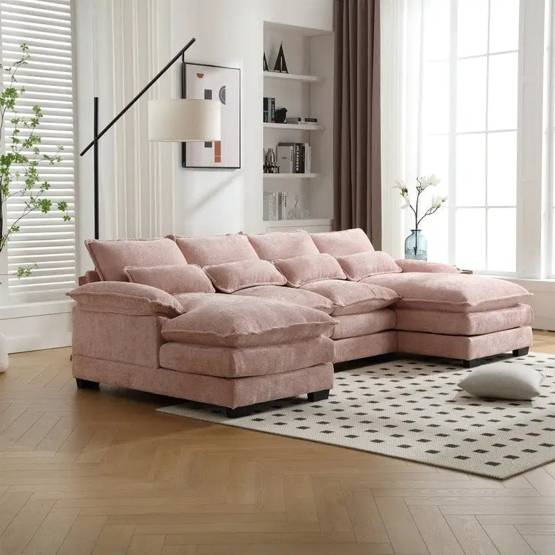 Canapé sectionnel Cloud pour salon, canapé moderne en chenille/bouclette en forme de U, canapé-lit modulaire confortable avec double méridienne