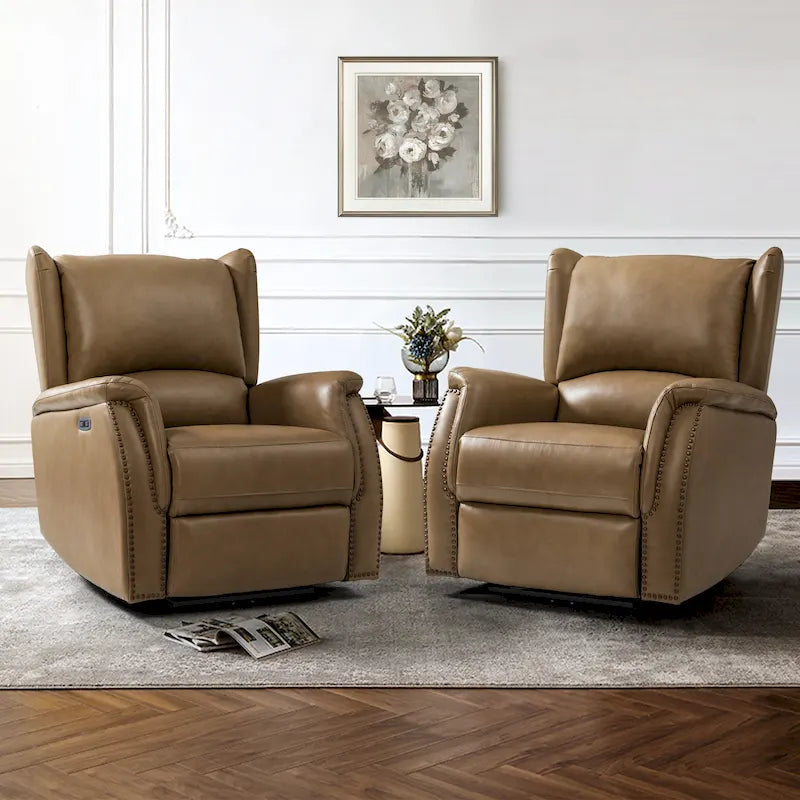 Fauteuil inclinable électrique Eduardo en cuir véritable avec port USB (ensemble de 2)