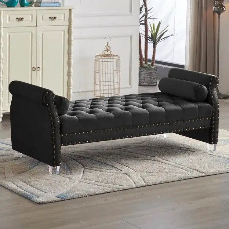Banc rembourré en velours capitonné surdimensionné Stefania de 71 pouces à accoudoirs arrondis