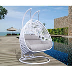 LeisureMod Fauteuil suspendu œuf 2 places avec support - Balançoire hamac de patio en rotin osier intérieur/extérieur avec coussins