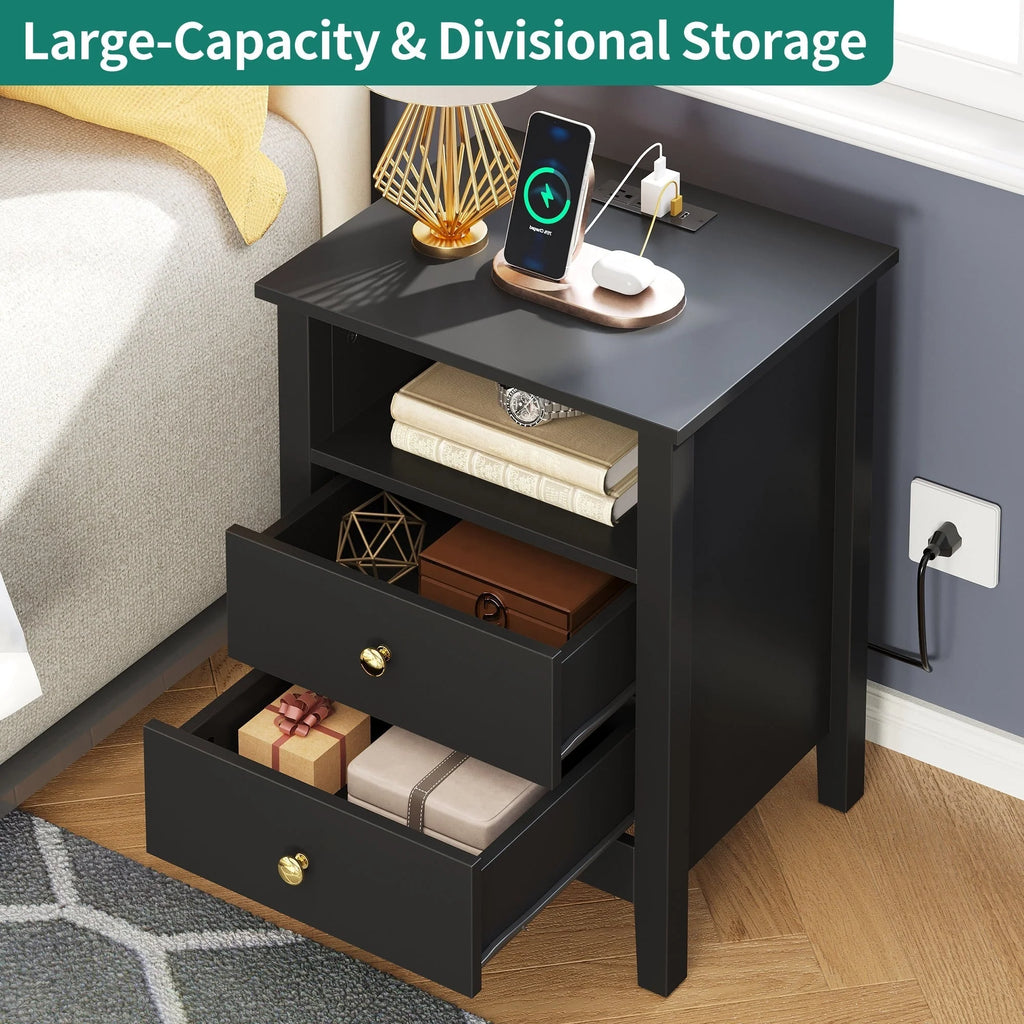 Tables de chevet lot de 2 avec station de recharge table d'appoint avec 2 tiroirs avec ports USB et prises de courant chevet de lit