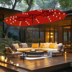 MAISON ARTS Parasol de marché extérieur rectangulaire de 4,5 m avec manivelle, double face, lumières LED solaires et base incluse