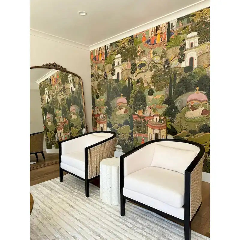 Fauteuil d'appoint en lin Tillman avec rotin