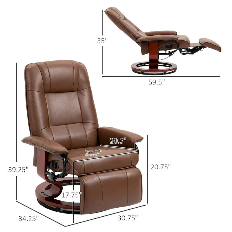 Fauteuil de relaxation pivotant en cuir réglable avec repose-pieds et accoudoirs