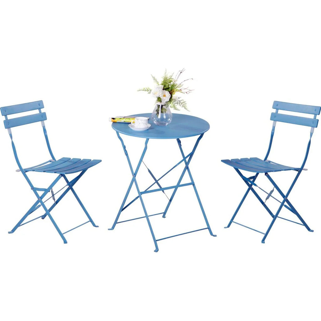 Ensemble bistro pliant 3 pièces en métal, ensemble de conversation intérieur/extérieur résistant aux intempéries pour patio, cour, jardin