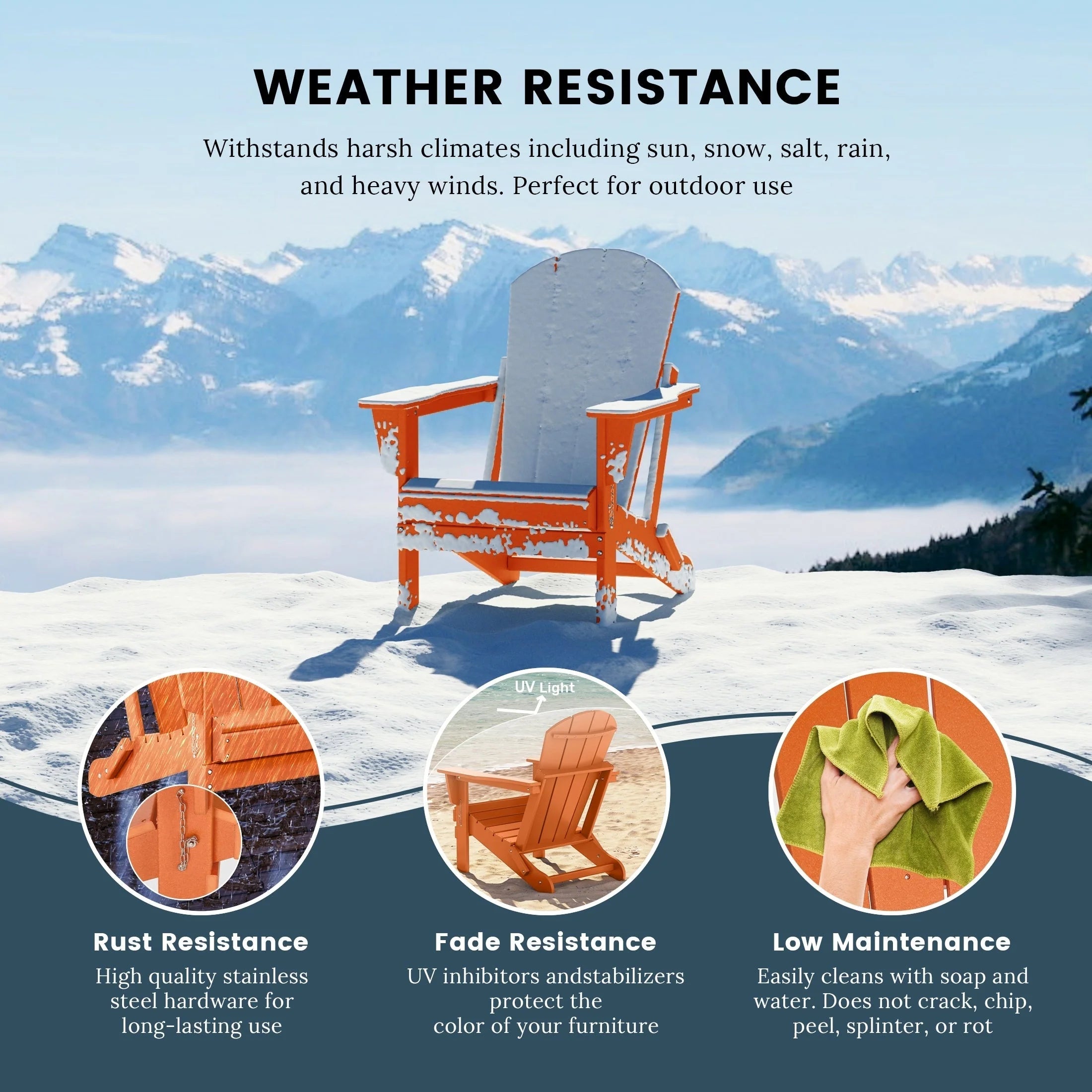 Chaise Adirondack pliante de patio d'extérieur tout temps résistante à la décoloration Polytrends Laguna