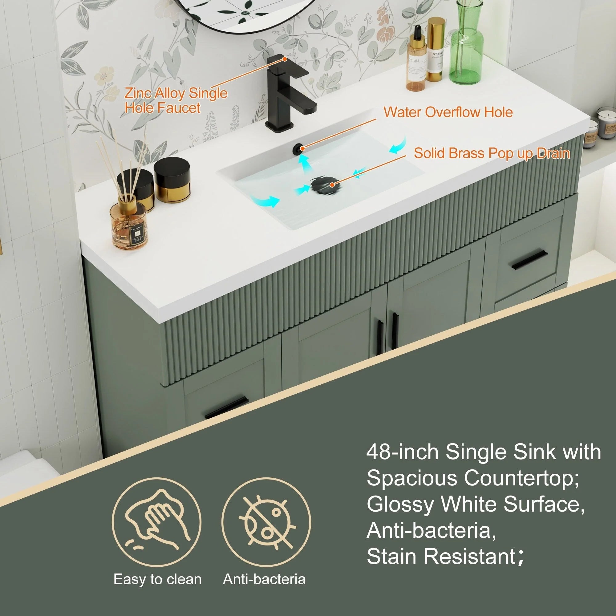 Meuble-lavabo Wavy Line 30/36/48 avec évier et robinet