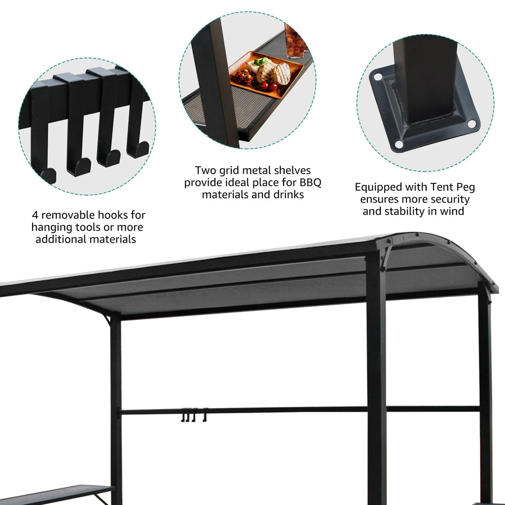 Abri barbecue/pergola de gril à structure en acier de 1,5 m x 2,4 m pour l'extérieur