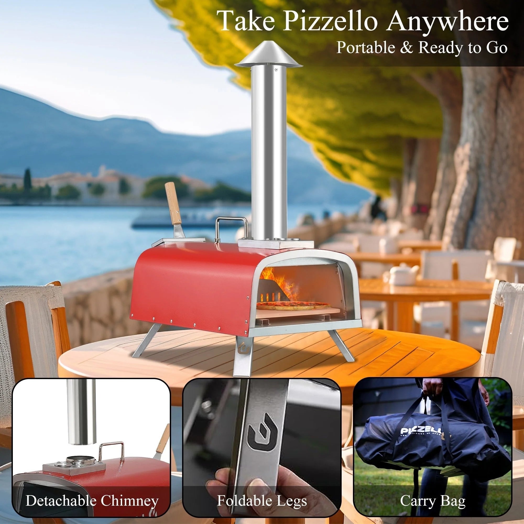 Four à pizza d'extérieur multi-combustibles avec brûleur à gaz et boîte à bois - 30 cm