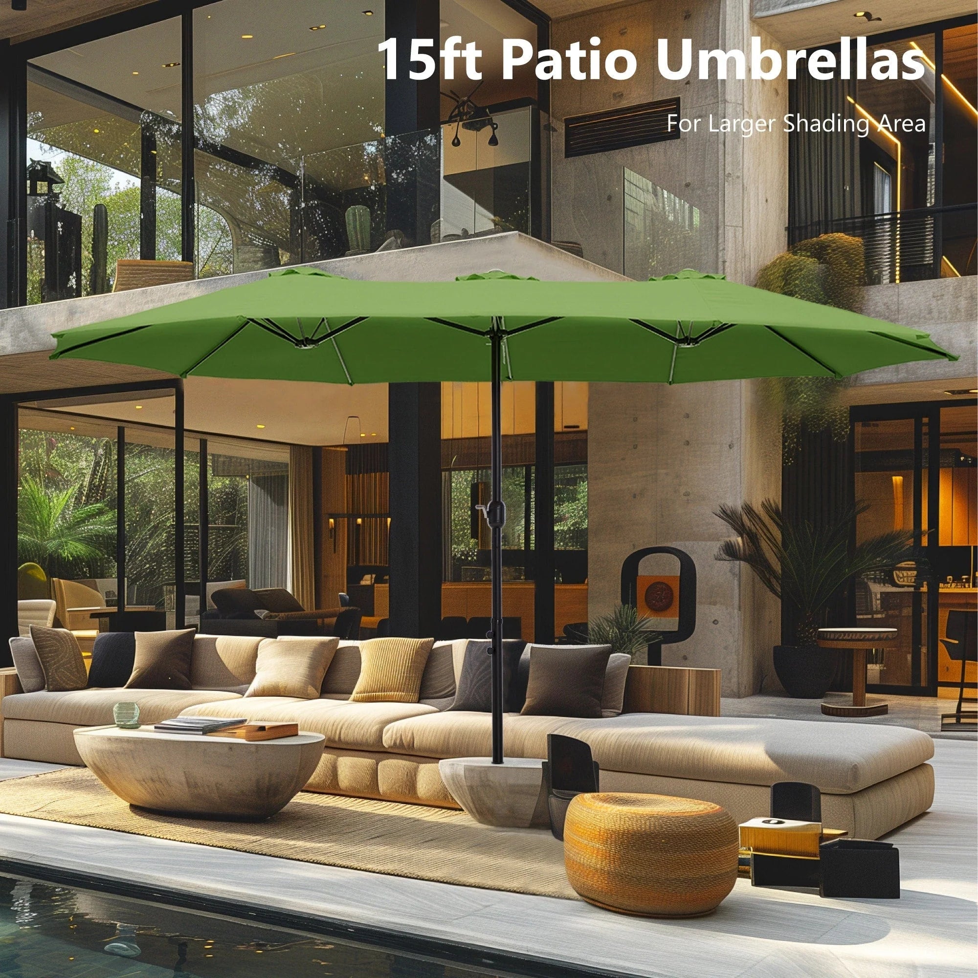 MAISON ARTS Parasol double de 4,5 m pour terrasse, grande taille, avec pied inclus