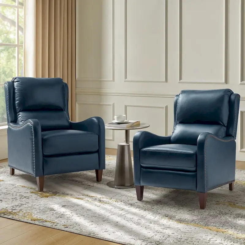 Fauteuil inclinable Brigida moderne en cuir véritable avec clous décoratifs et repose-pieds réglable (lot de 2) par HULALA HOME