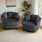Lot de 2 fauteuils pivotants ronds surdimensionnés en velours côtelé moelleux de 43 po avec oreillers