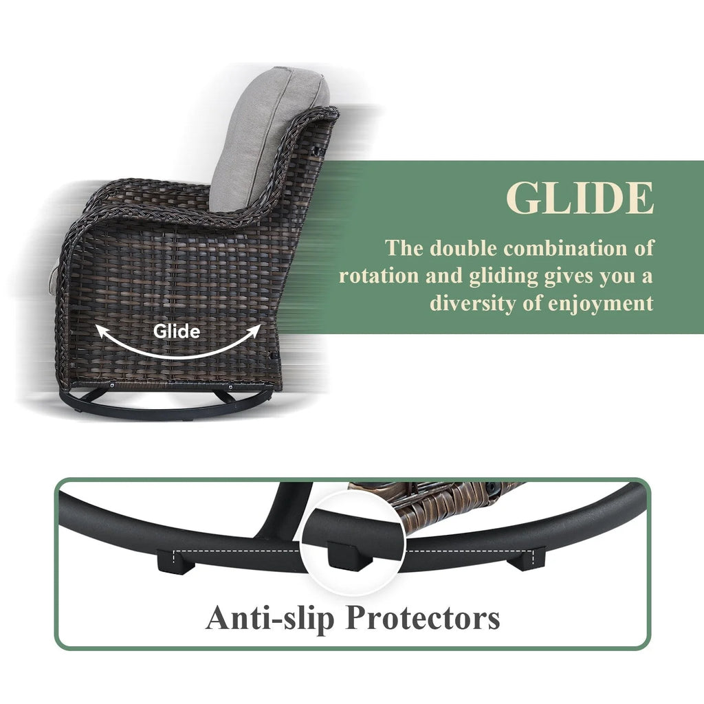 Chaises longues à bascule d'extérieur Gymojoy en osier avec base pivotante (lot de 2)