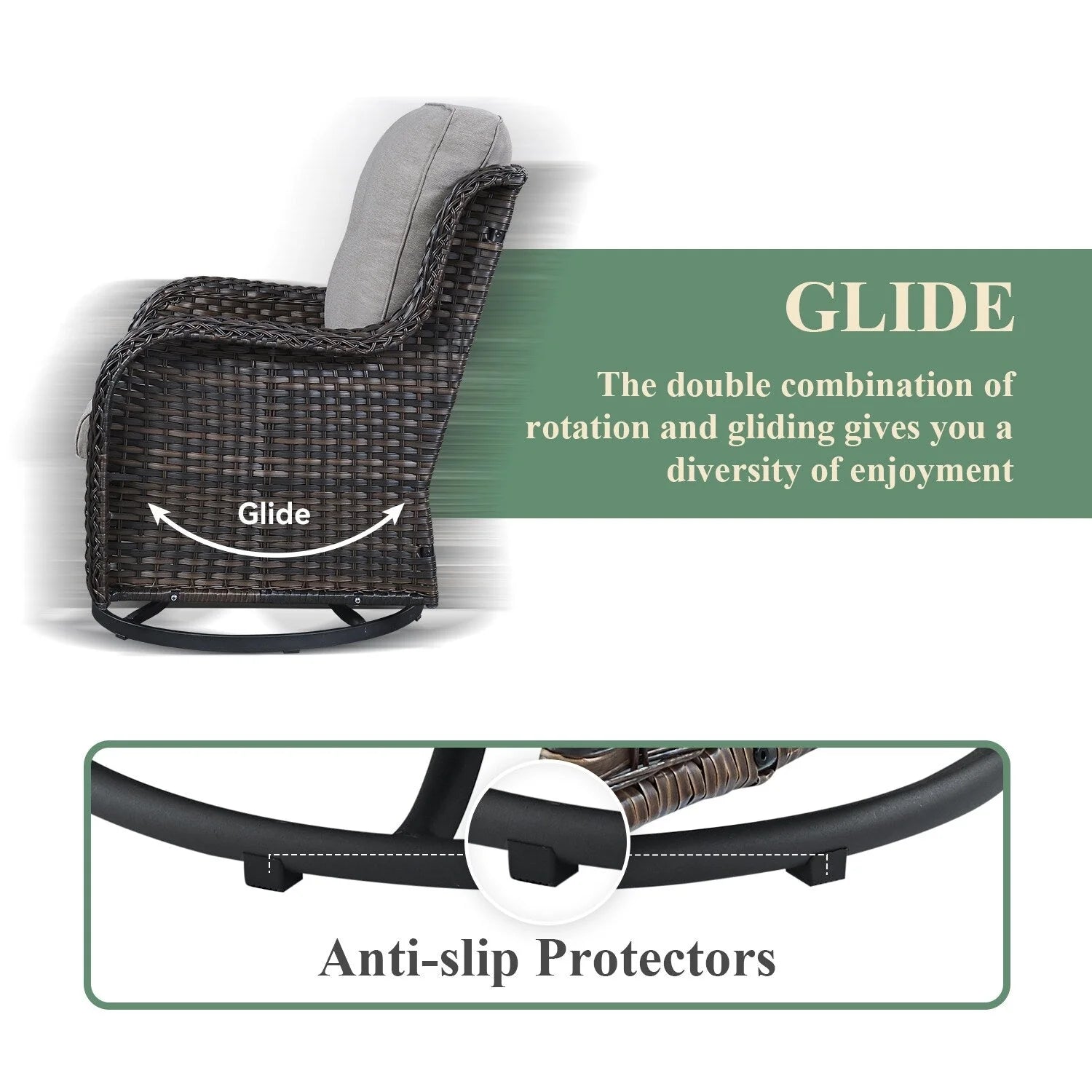 Chaises longues à bascule d'extérieur Gymojoy en osier avec base pivotante (lot de 2)