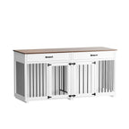Meuble Niche Double pour Chiens en Bois avec 2 Tiroirs et Séparateur