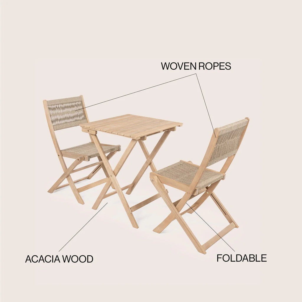 Ensemble de bistro d'extérieur pliant 3 pièces Cadiz Modern Coastal en bois d'acacia, par JONATHAN Y