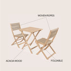 Ensemble de bistro d'extérieur pliant 3 pièces Cadiz Modern Coastal en bois d'acacia, par JONATHAN Y