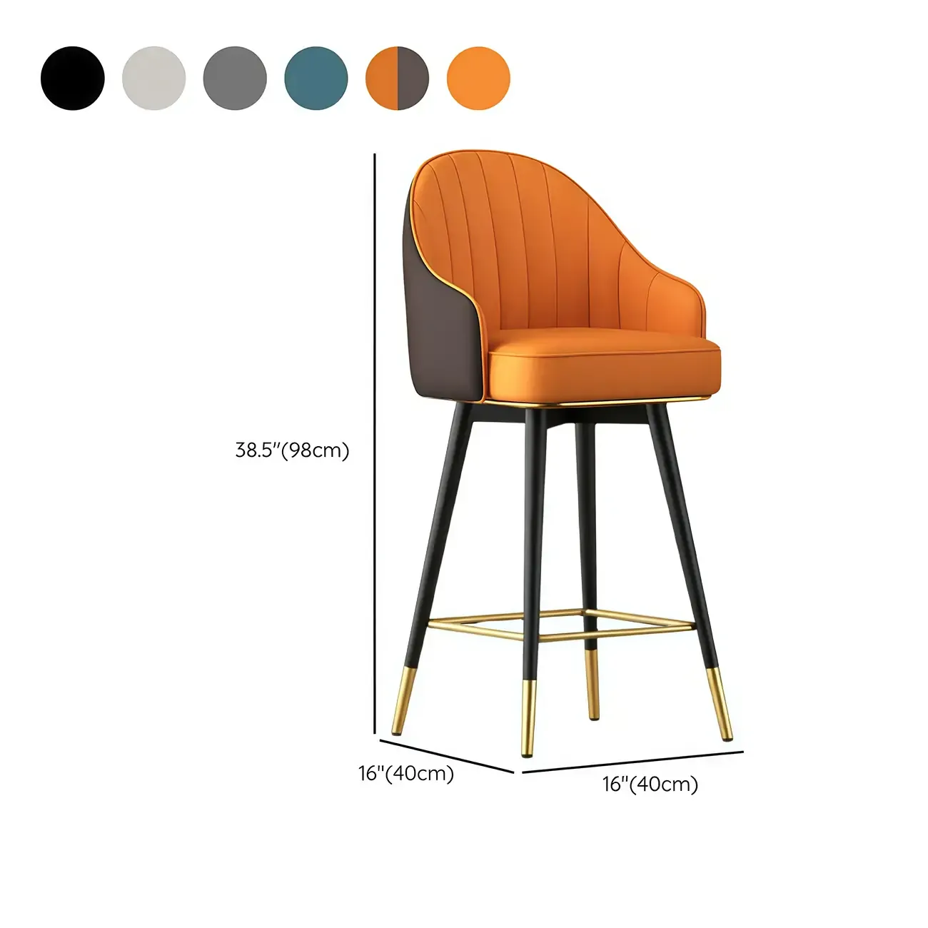 Tabouret de bar pivotant en cuir Art Déco avec assise baquet rembourrée