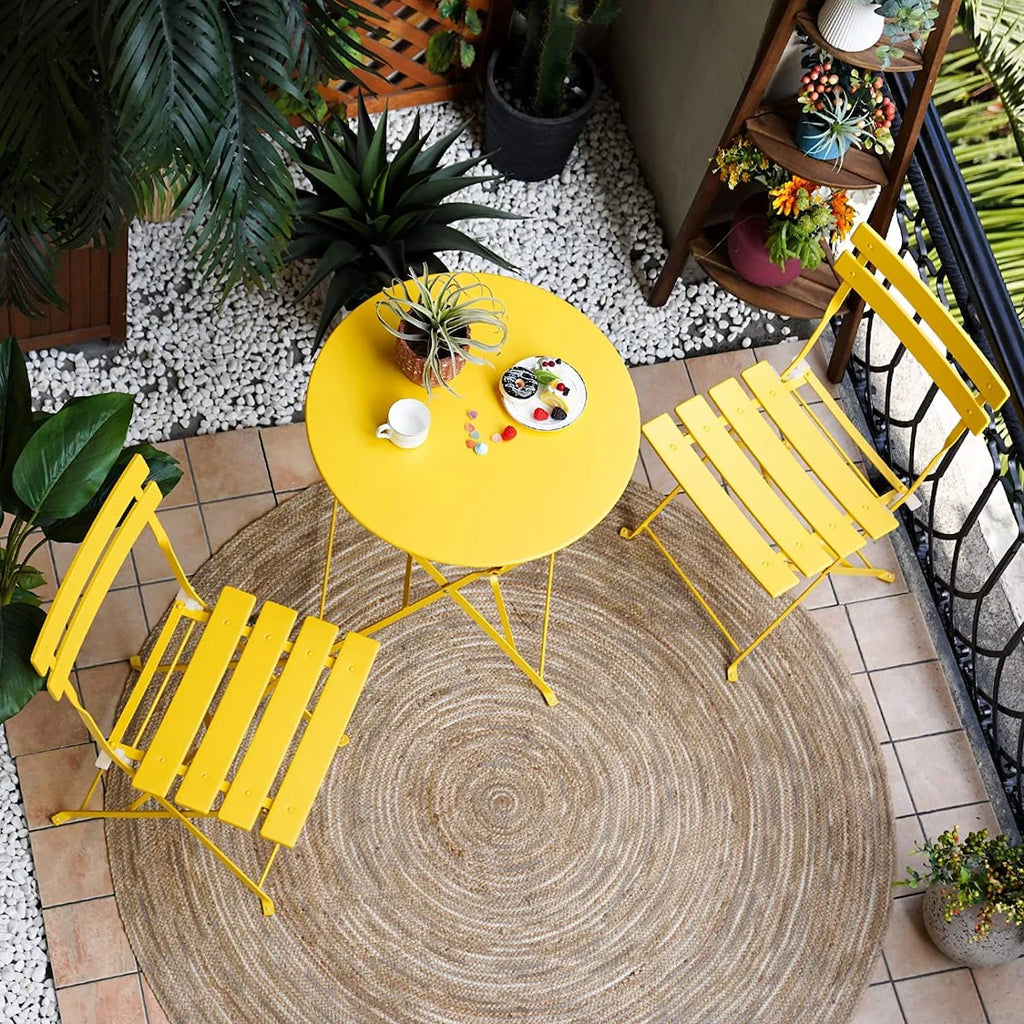 Ensemble bistro pliant 3 pièces en métal, ensemble de conversation intérieur/extérieur résistant aux intempéries pour patio, cour, jardin