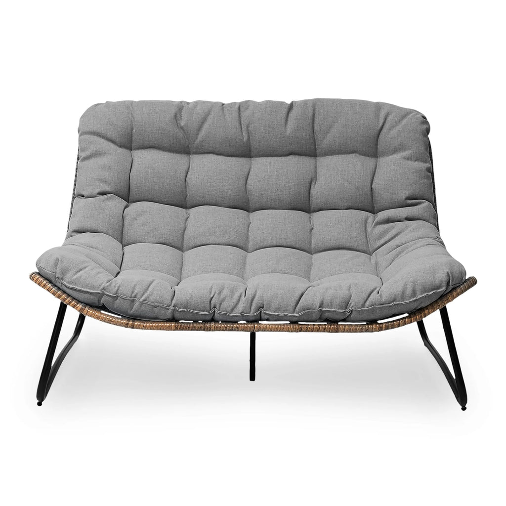 Fauteuil Double Papasan avec Coussin, en Rotin PE Résistant aux Intempéries et Cadre en Métal pour Intérieur et Extérieur