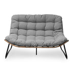 Fauteuil Double Papasan avec Coussin, en Rotin PE Résistant aux Intempéries et Cadre en Métal pour Intérieur et Extérieur