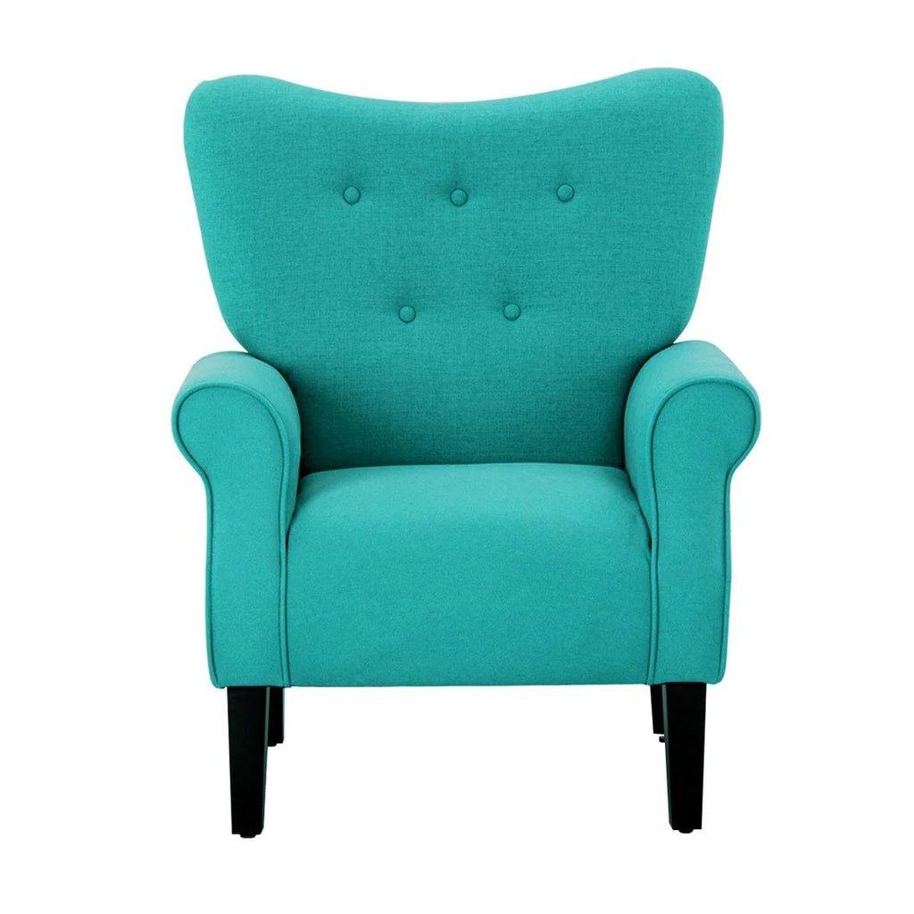 Fauteuil d'appoint moderne Erommy, fauteuil à dossier haut, canapé individuel en tissu capitonné avec pieds en bois pour salon