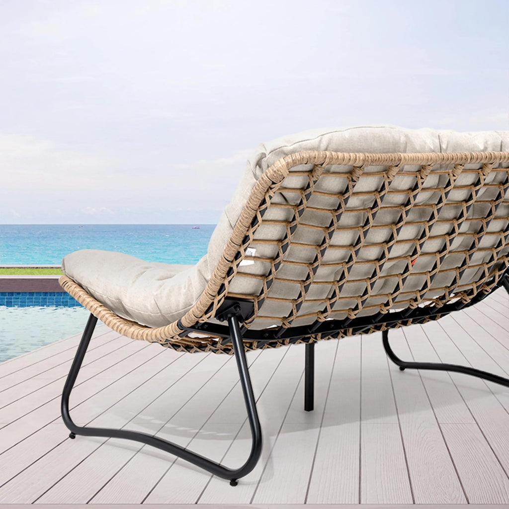 Fauteuil Double Papasan avec Coussin, en Rotin PE Résistant aux Intempéries et Cadre en Métal pour Intérieur et Extérieur