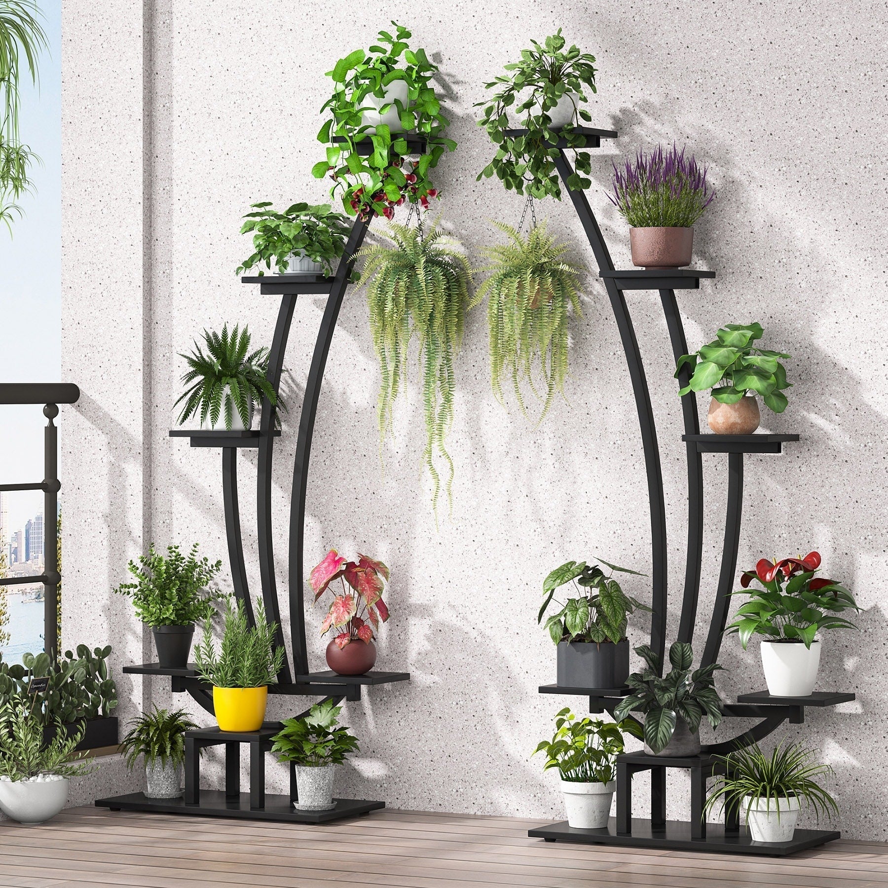 Support pour Plantes d'Intérieur, Étagère à Fleurs à 6 Niveaux pour Jardin Domestique - Lot de 2