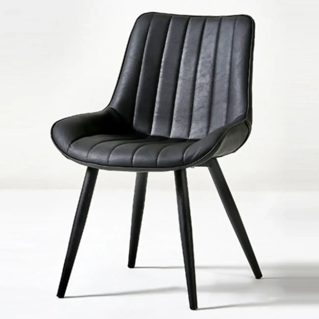 Chaise de salle à manger simple en cuir rembourré, dossier plein, pieds en métal