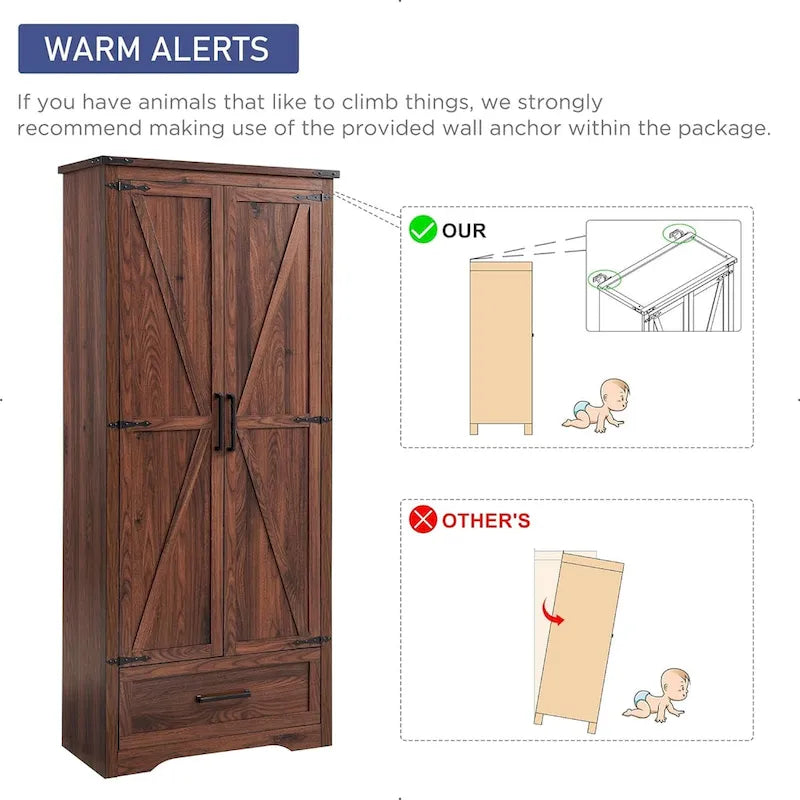 Armoire de rangement de cuisine de ferme, meubles de rangement en bois