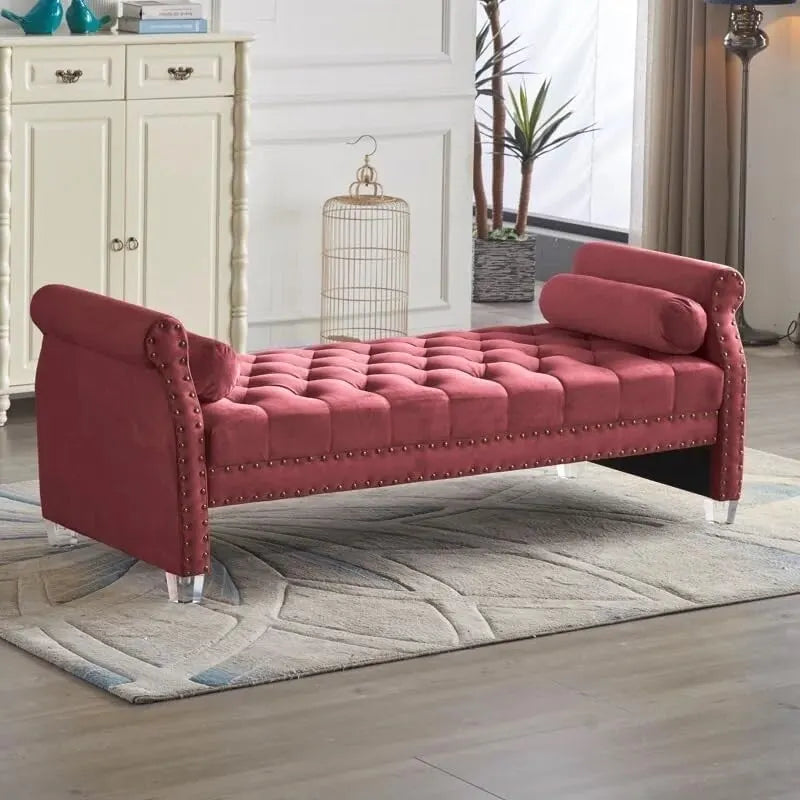 Banc rembourré en velours capitonné surdimensionné Stefania de 71 pouces à accoudoirs arrondis