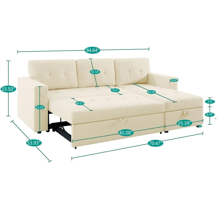 Canapé d'angle réversible convertible avec lit gigogne, méridienne avec rangement dissimulé et pieds durables