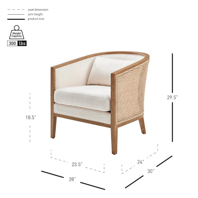 Fauteuil d'appoint en lin Tillman avec rotin