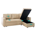 Canapé d'angle réversible convertible avec lit gigogne, méridienne avec rangement dissimulé et pieds durables