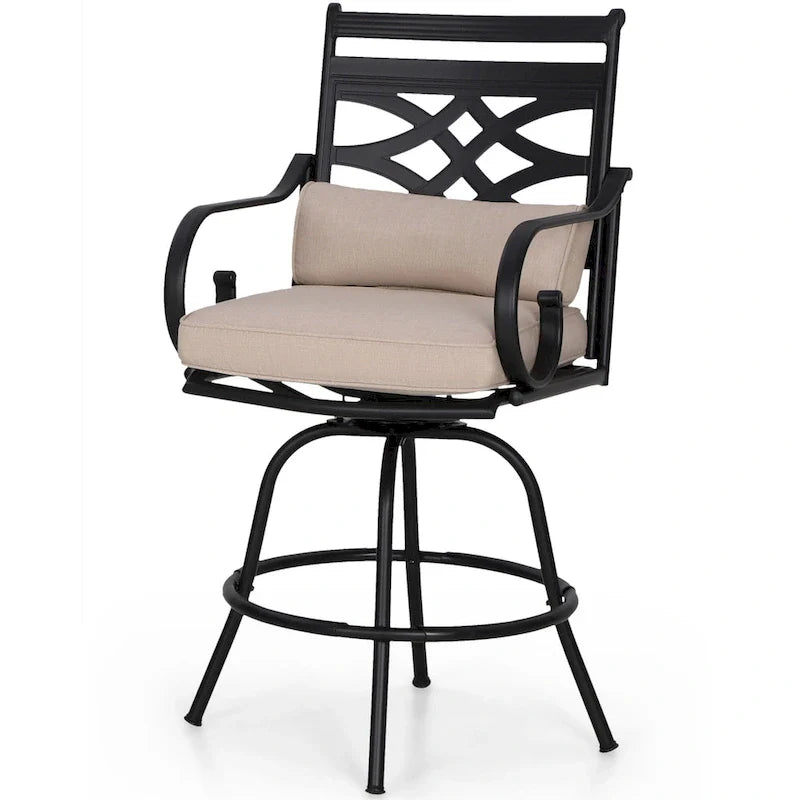 Lot de 4 tabourets de bar pivotants en métal avec coussins pour l'extérieur