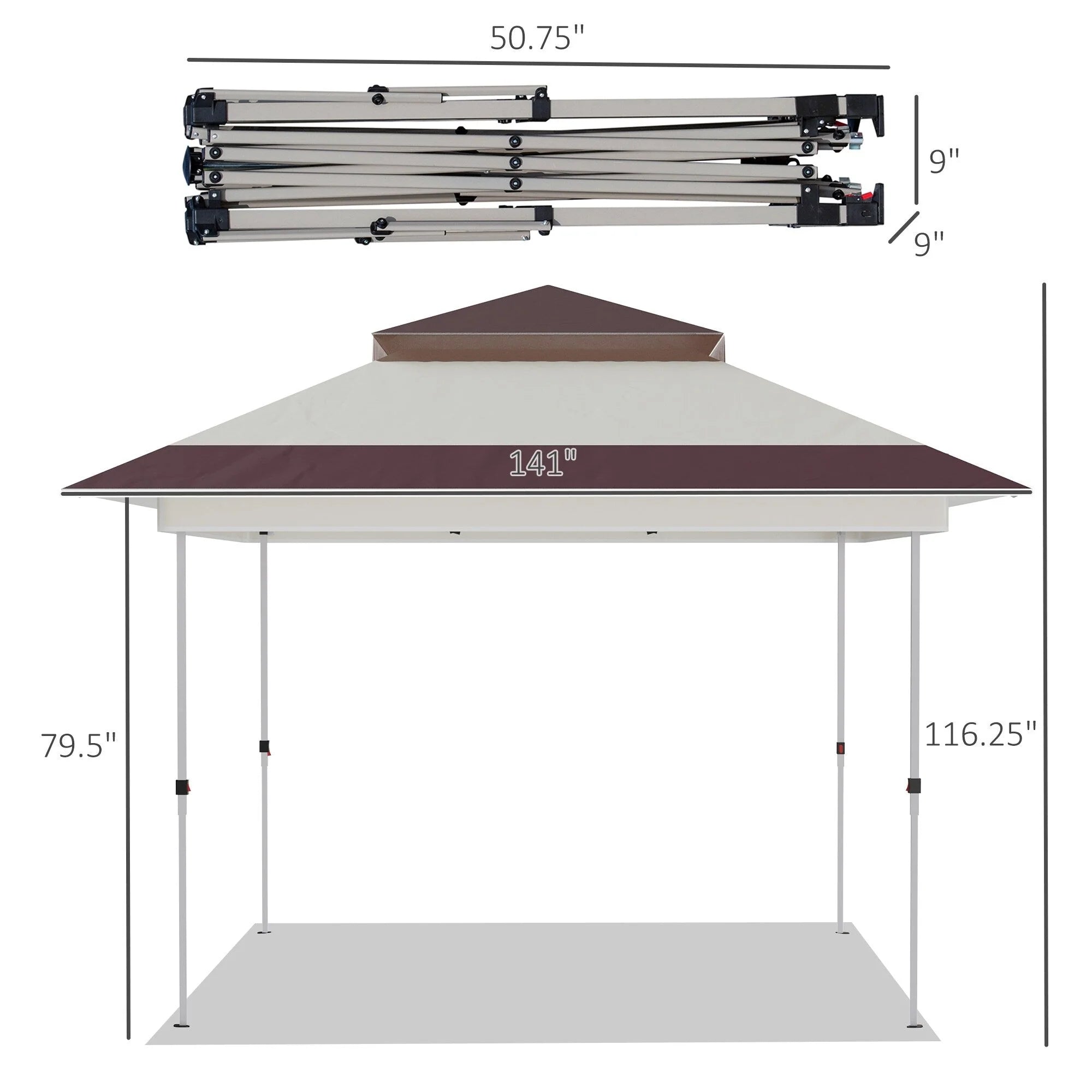 Outsunny Tonnelle Pop Up 3,6 x 3,6 m, Tente Pliante Instantanée avec Murs Latéraux en Maille Filet, Hauteur Réglable sur 3 Niveaux