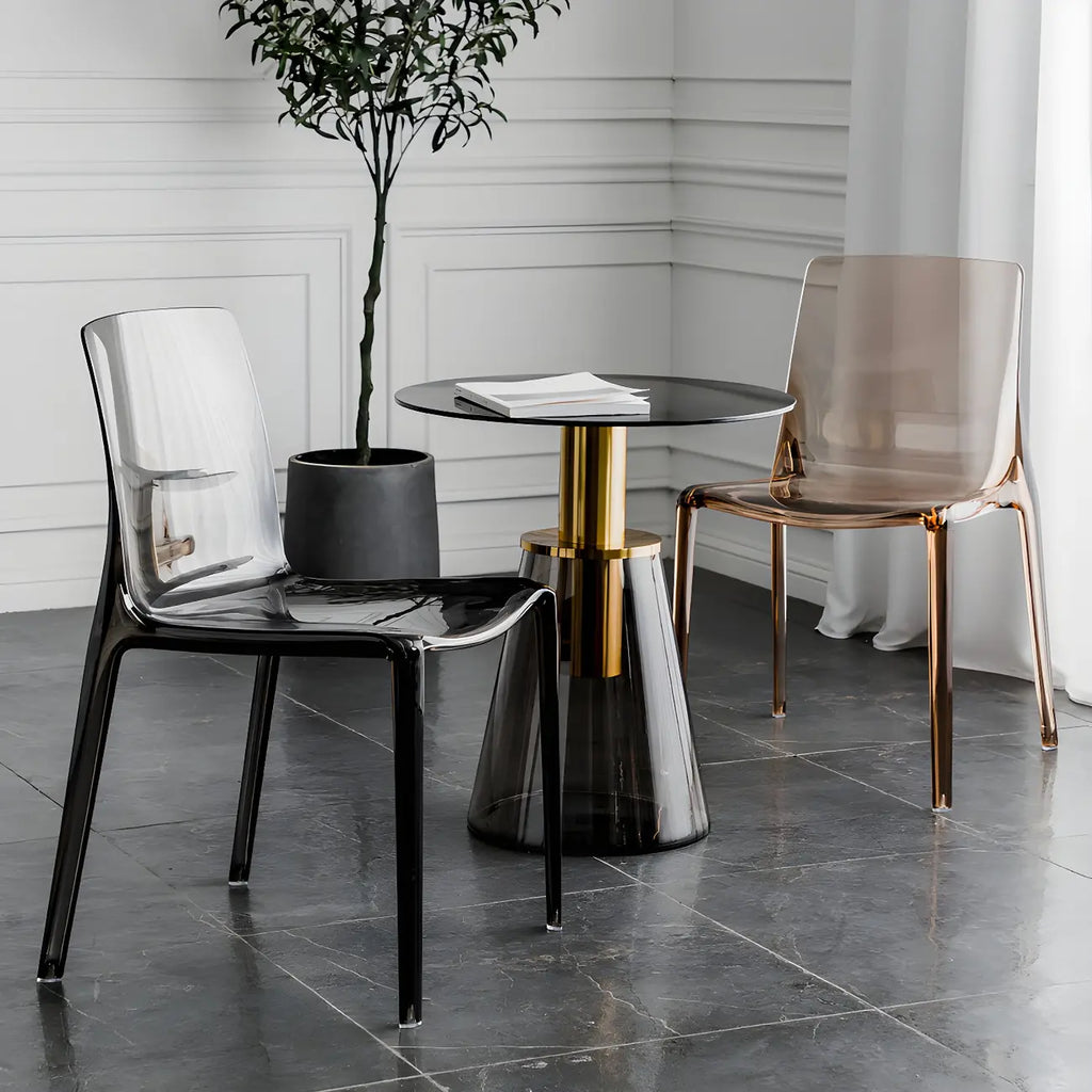 Chaise de salle à manger en acrylique ambré sans accoudoirs et à dossier bas
