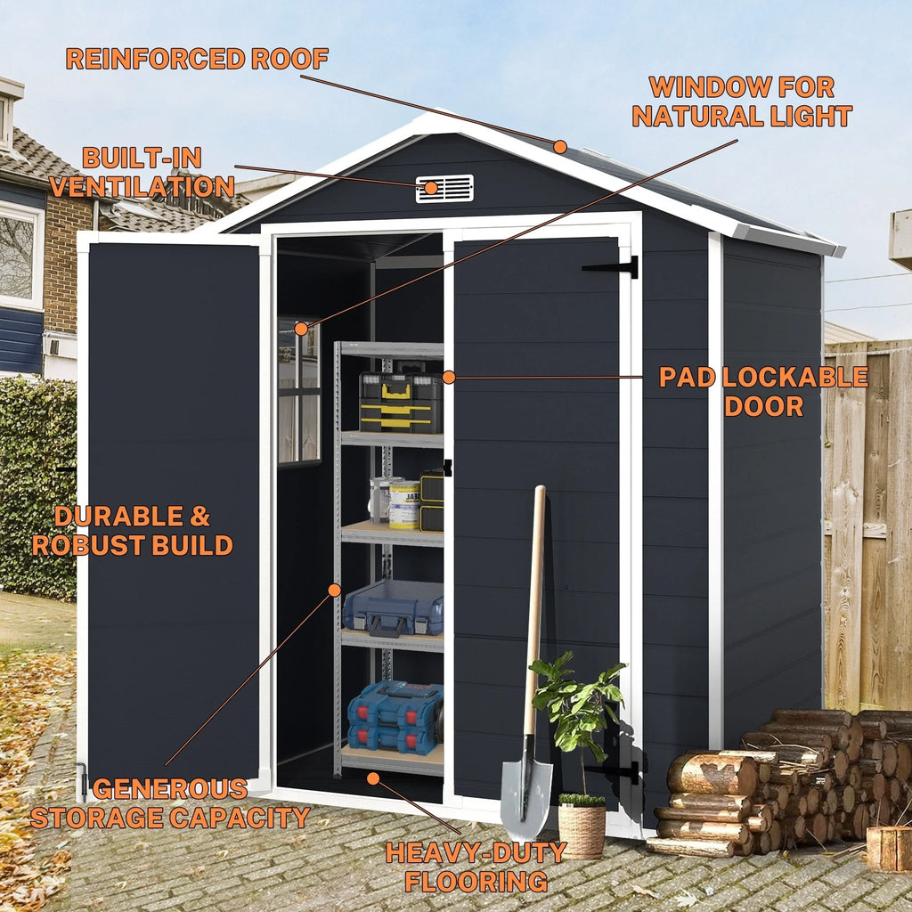 Abri de jardin en résine toutes saisons avec plancher de 1,8 m x 1,2 m / 1,8 m x 2,4 m / 2,4 m x 1,8 m / 2,4 m x 3 m, abri à outils Spire