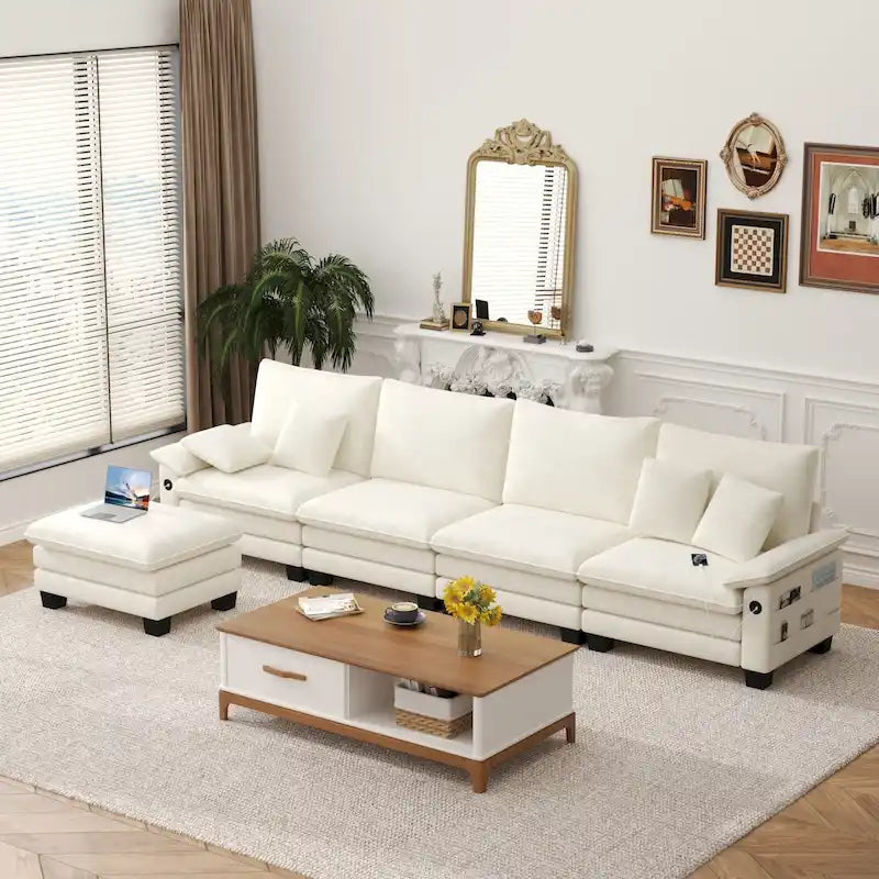 Ensembles de meubles de salon, Canapé modulaire sectionnel avec pouf pour salon, Canapé-lit convertible