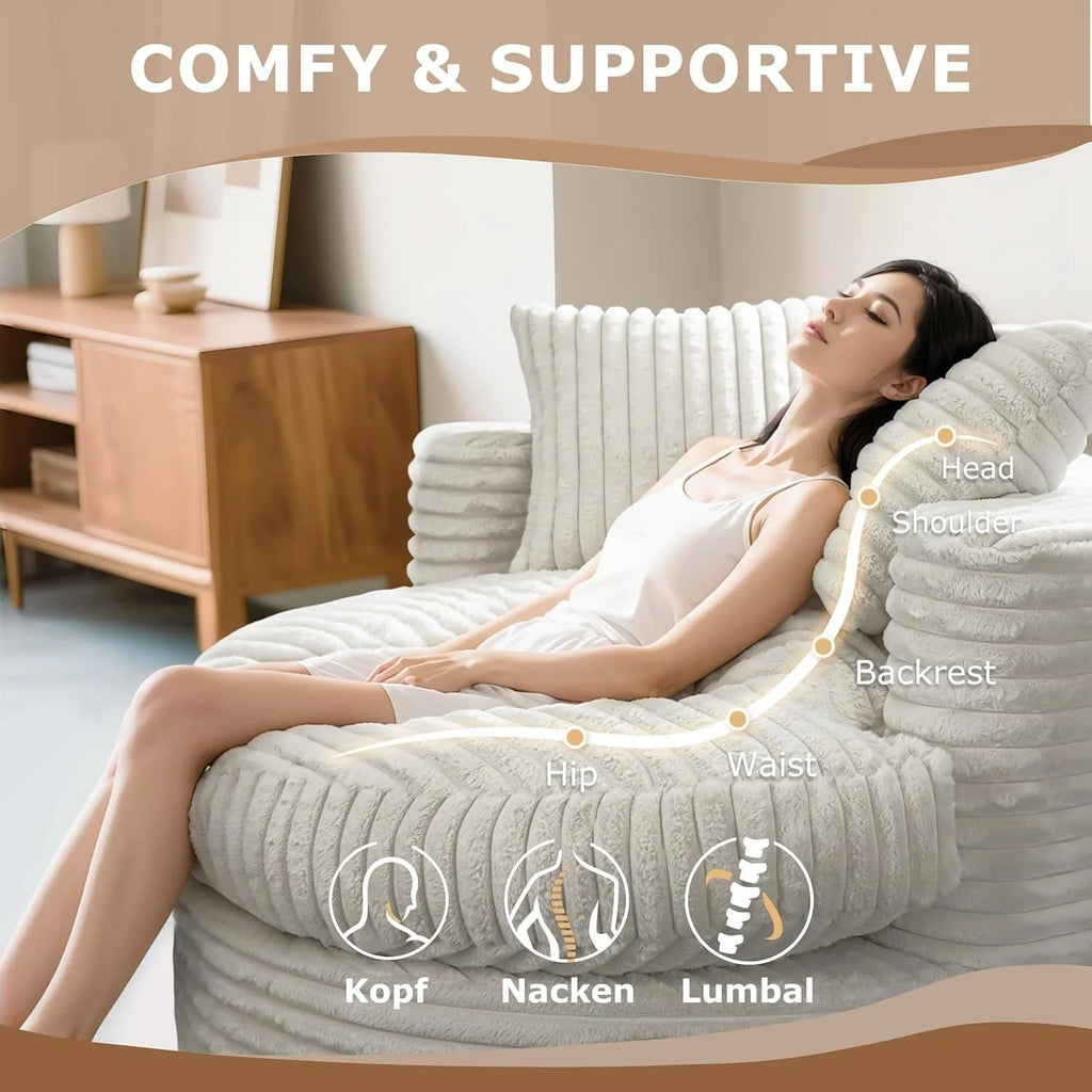 WOWMAX 47 Chaise Longue Ronde d'Intérieur, Canapé de Sol en Velours Côtelé Rembourré Fauteuil Convertible Surdimensionné avec 2 Coussins Décoratifs