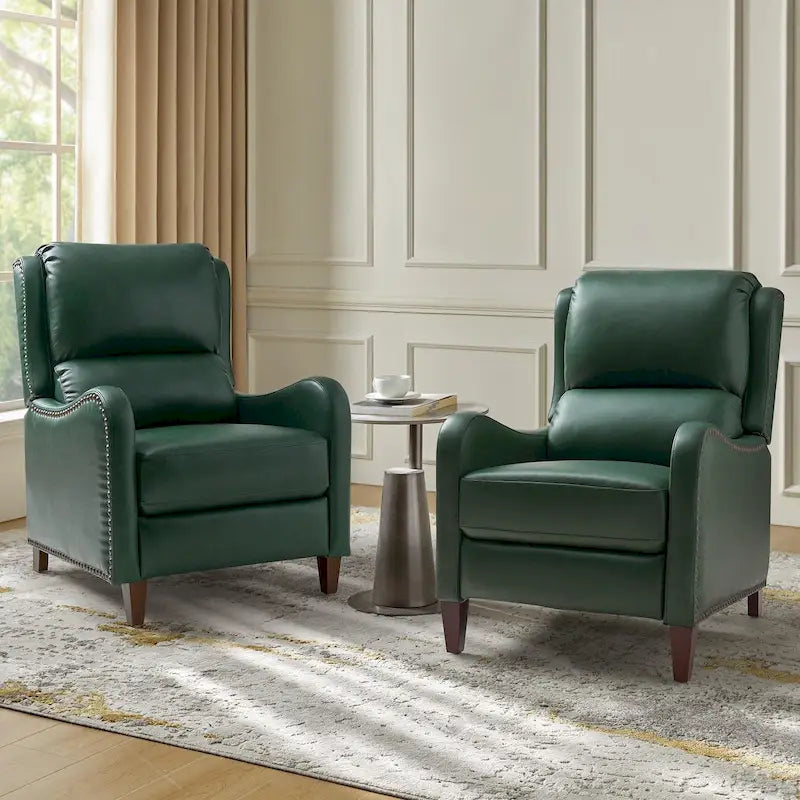 Fauteuil inclinable Brigida moderne en cuir véritable avec clous décoratifs et repose-pieds réglable (lot de 2) par HULALA HOME