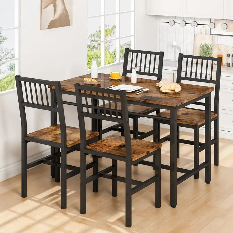 Ensemble de salle à manger 4 personnes, ensemble de table de salle à manger 5 pièces avec cadre en métal pour le petit-déjeuner, la salle à manger, la cuisine
