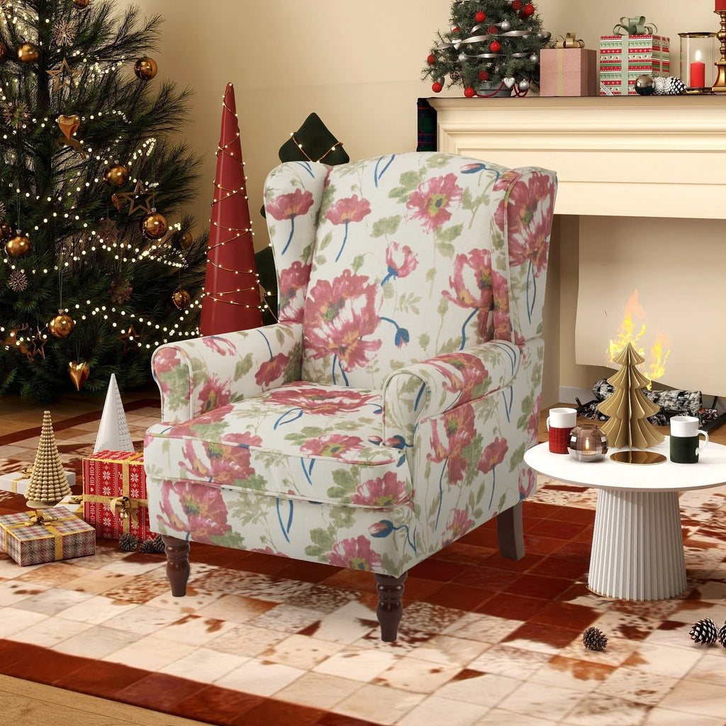 Fauteuil d'appoint moderne Erommy, fauteuil à dossier haut, canapé individuel en tissu capitonné avec pieds en bois pour salon